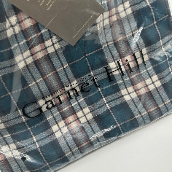 Garnet Hill Teal Gauze Organic-Cotton Plaid Popover Blouse Women Medium NWT - Picture 7 of 11